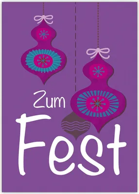 Produktbild von 4x Tolle Weihnachtskarte mit Weihnachtskugeln, lila: Zum Fest