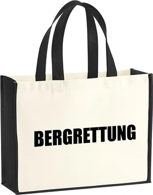 Produktbild von Huuraa Jutetasche Bergrettung Schriftzug 21 Liter Black Jute und Baumwolle Einkaufstasche Geschenkidee