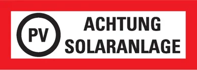 Produktbild von Dreifke® Feuerwehrschild PV Achtung Solaranlage, Folie, selbstklebend, 297x105mm