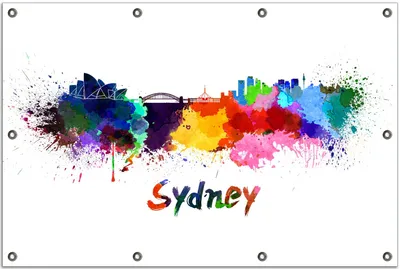 Produktbild von Wallario Outdoor-Poster für Garten oder Balkon, Motiv Städte als Aquarell - Skyline von Sydney, in ca. 80 x 120 cm
