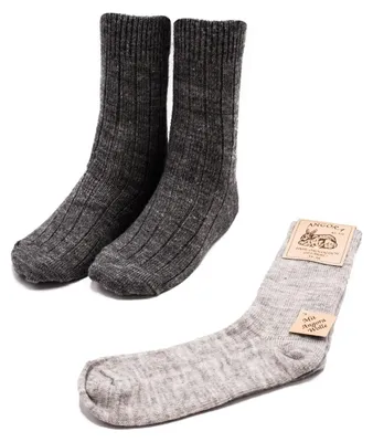 Produktbild von 2 Paar fein gestrickte Wollsocken oder Stricksocken ökologisch gefärbt Grautöne 47-50