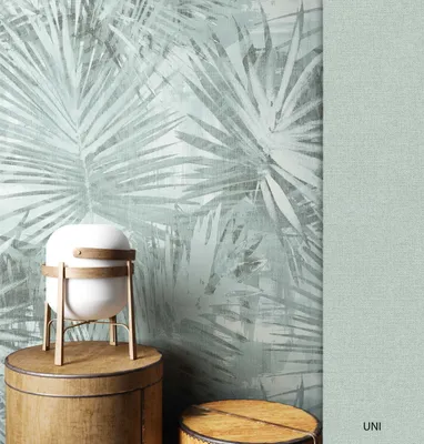 Produktbild von NEWROOM Tapete Blau Vliestapete Blumen - Floral Grau Grün Blätter Modern