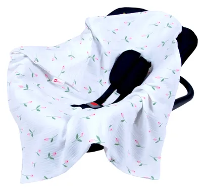 Produktbild von BabyLux Einschlagdecke Musselin 80x80 cm – Sommerdecke für Babyschale, Autositz & Kinderwagen – Atmungsaktiv & Weich – 100% Baumwolle - D8 Tulpen