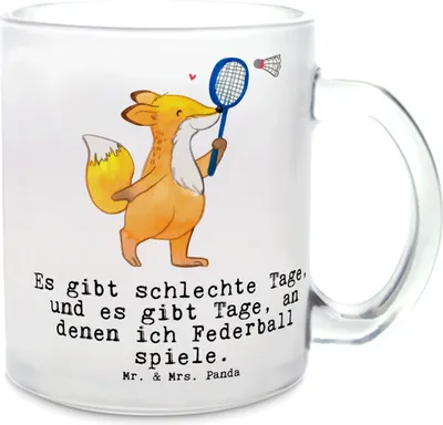 Produktbild von Mr. & Mrs. Panda Teetasse Fuchs Federball spielen - Transparent - Geschenk, Teeglas, Tee Tasse, Pott, glastasse, Kakaotasse, Badminton