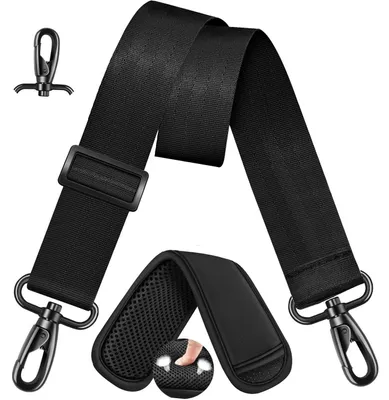 Produktbild von Taschengurt - Verstellbar 85–152 cm - 4 cm breit - Abnehmbares Polster - Ersatz Schultergurt für Handtasche, Umhängetasche und Kameratasche - Schwarz