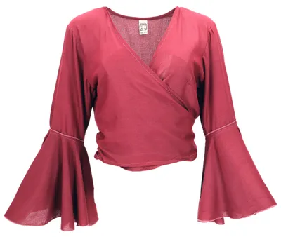 Produktbild von Kurztop, Boho Blusentop, Wickeltop, Wickelbluse - Himbeerrot, Damen, Viskose, Blusen & Tunikas