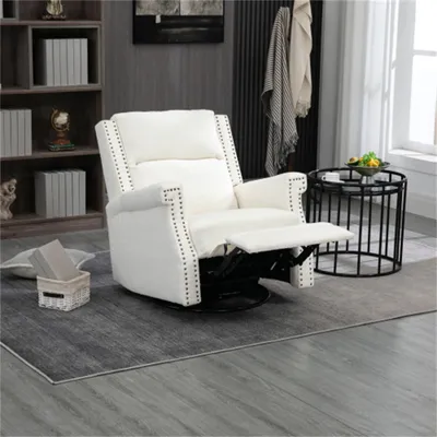 Productafbeelding van AIORBER Draaistoel, 360 graden draaibaar, verstelbare rugleuning, stabiele constructie, fauteuil, geschikt voor slaapkamer, kantoor, 80 x 91 x 84 cm, wit