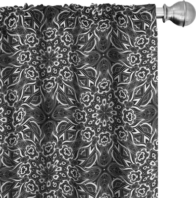Produktbild von ABAKUHAUS Schwarz und weiß Vorhänge, Gardinen, Abstrakte einfarbige Zusammensetzung mit Blumen und Laub verlässt Muster, 2 Stück 75 x 225 cm, Weiß Schwarz