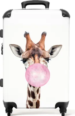 Produktbild von NoBoringSuitcases.com Kinder Koffer Mittelgroß 67x43x25 cm, 72L, Bunte Drucke für Mädchen: Weiß - Giraffe mit Kaugummi, Reisekoffer mit 4 Rollen