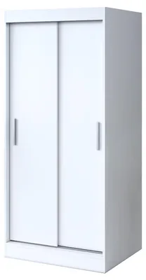 Produktbild von Schiebetürenschrank 90x200cm - Weiß Matt - Kleiderschrank GOLD - mit 5 Einlegeböden & 2 Kleiderstangen