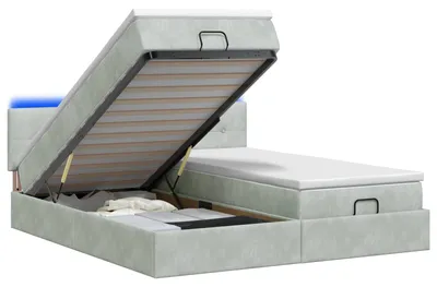 Productafbeelding van Ottomaanbed met matras en LED-verlichting, lichtgrijs, 180 x 200 cm, fluweel