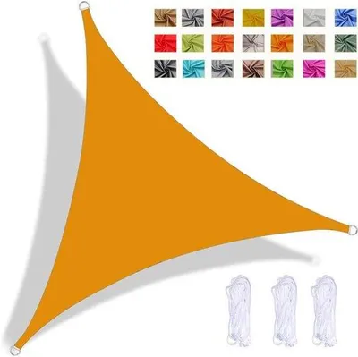 Zdjęcie produktu dla Trójkątny parasol przeciwsłoneczny – wodoodporna osłona przeciwsłoneczna – do użytku na zewnątrz – ochrona przed promieniowaniem UV 98% – 3 x 3 x 4,3 m – żółty