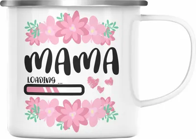 Produktbild von Trendation - Mama Loading Emaille Tasse Rosa Geschenk Schwangerschaft Baby Emaille Emaille Tasse Schwangerschaftsankündigung (Silber)
