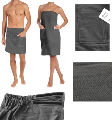Produktbild von ARLI Saunatuch Damen + Herren Set anthrazit Saunakilt Sarong Kilt Wellness Klettverschluss Baumwolle