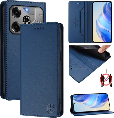 Produktbild von Lederhülle für Tecno Pova 6/Pova 6 Pro 5G Hülle Flip Brieftasche Kartenfächern Ständer Schutzhülle Blau