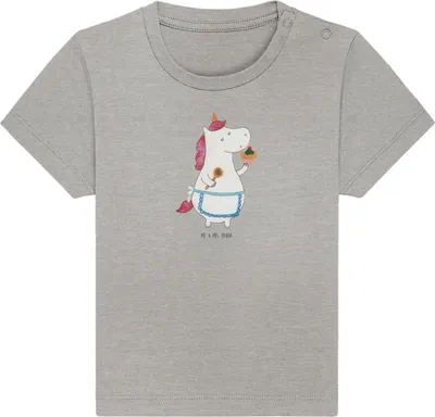 Produktbild von Mr. & Mrs. Panda  T-Shirt Einhorn Küche 24. - 36. Monat - Heather Grey - Geschenk, Einhörner, Baby Kurzarmshirt, Kuchen, Unicorn, Koch, Muffin, Jerseyshirt, Babyshirt