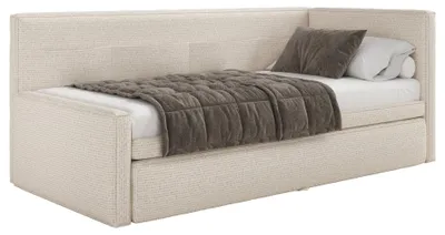 Produktbild von Selsey Nesmi - Polsterbett mit Bettkasten, Webstoff Hellbeige, 90x200 cm