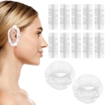 Produktbild von 100 Stück Einweg-Ohrenschützer für die Dusche – Wasserdichte Ohrabdeckungen zum Baden und Duschen – Transparenter Ohrschutz für Haarfärben, Spa