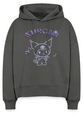 Produktbild von Spreadshirt Kuromi Outline Mit Chrome Schriftzug Frauen Boxy Organic Hoodie, M, Anthrazit