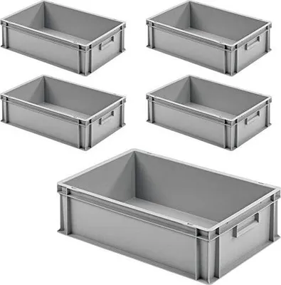 Produktbild von 5x Eurobehälter mit 2 Griffleisten, 600x400x175 mm, grau