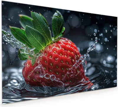 Produktbild von Küchenrückwand Spritzschutz Glas mit Motiv Erdbeere im Wasser 40 x 40 cm