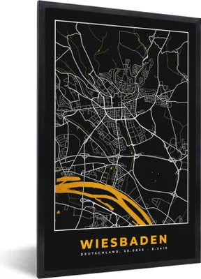 Produktbild von MuchoWow® Gerahmtes Poster Wiesbaden - Deutschland - Karte - Gold - Stadtplan 60x90 cm - Poster mit Schwarzem Bilderrahmen Wandposter Rahmen Foto Bilder - Kunst