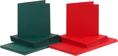 Image de Cartes et enveloppes, taille de la carte 15x15 cm, taille de l'enveloppe 16x16 cm, vert, rouge, 50ensembles