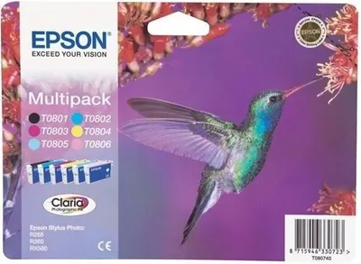 Productafbeelding van EPSON Multipack T0807 Colibri - Zwart, Geel, Cyaan, Magenta, Lichtcyaan, Lichtmagenta (C13T08074011)