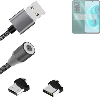 Produktbild von K-S-Trade Hochwertiges Magnet-Lade-kabel Sync-Kabel Daten-Kabel für Huawei Enjoy 70 mit USB-Typ-C-Anschluss und Micro-USB-Anschluss 2A bis zu 480mbps