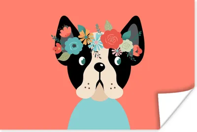 Produktbild von MuchoWow® Poster Hund - Blumen - Krone 60x40 cm - Schlafzimmerdekoration