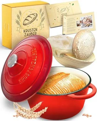 Produktbild von Gusseisenpfanne mit Gärkorb - 26 cm Emaille Brotbacktopf