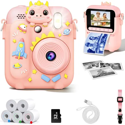 Productafbeelding van Instantcamera kinderen - Met printpapier en 32 GB kaart - Roze