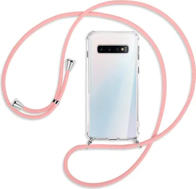Produktbild von Handykette Backcover-Schutzhülle mit Band (Metall silberfarben) für Samsung Galaxy S10 - rosa