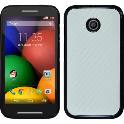Produktbild von PhoneNatic Case kompatibel mit Motorola Moto E - Hülle weiß Carbonoptik Hard-case + 2 Schutzfolien