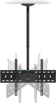 A black ceiling mount for a television is shown against a white background.