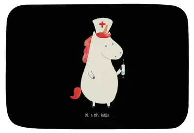 Produktbild von Mr. & Mrs. Panda Badematte Einhorn Krankenschwester - Schwarz - Geschenk, badezimmermatte, Krankenpflegerin, Badezimmerteppich, Unicorn, Krankenhaus, duschmatte, Ärztin