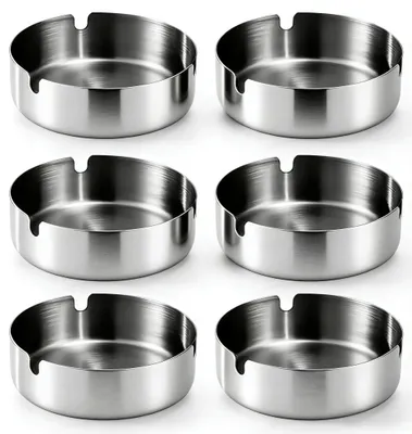 Image de Lot de 6 cendriers en acier inoxydable, diamètre de 8 cm