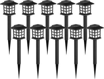 Obrázek produktu pro Solární venkovní osvětlení, sada 10 solárních LED lamp pro venkovní použití, vodotěsné solární osvětlení pro chodníky, 10 hodin provozu, vhodné do zahrady, do krajiny, na stezky, do dvora, na terasu a k příjezdové cestě, bílé světlo