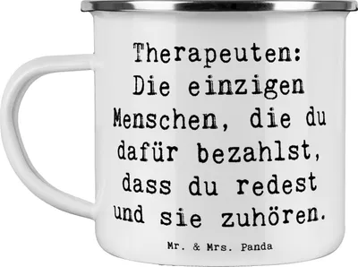 Produktbild von Mr. & Mrs. Panda wandertasse Spruch Wunderbare Therapeutin - Weiß - Geschenk, Beruf, Kaffeepott, Einfühlungsvermögen, Emaille Tasse, personalisierte Geschenke, Teebecher