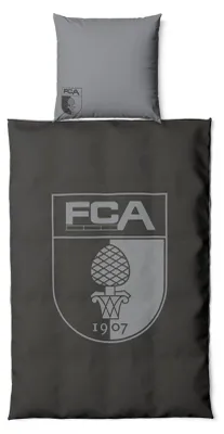 Produktbild von FC Augsburg Bettwäsche Wendebettwäsche Grau mit Wappen & Schriftzug 135x200cm + 80x80cm