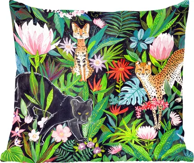 Produktbild von MuchoWow® Zierkissen Sofakissen Wohnzimmer Dekokissen 45x45 cm Dschungel - Tiere - Blätter - Blumen - Schlafpolster - Polster für das Sofa