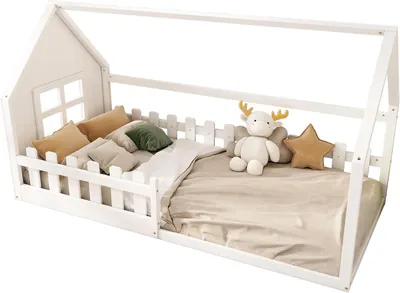 Productafbeelding van Wit kinderbed van 90 x 200 cm met huislijst