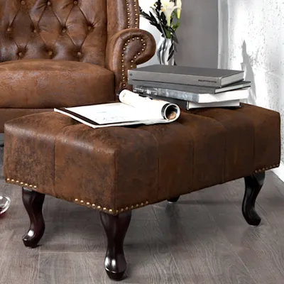 Produktbild von riess-ambiente Chesterfield Fußhocker 80cm antik braun mit Knopfheftung und Nietenbesatz Polsterhocker Hocker