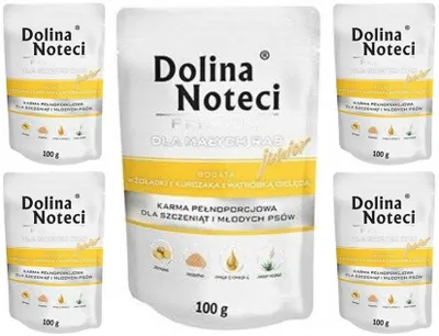 Produktbild von Dolina Noteci Junior Glutenfrei Premium Nassfutter für Kleine Hunde Reiche an Hühnermagen mit Kalbsleber 100g (5-er pack)