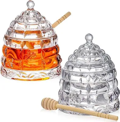 Produktbild von Famanu Honigglas-Set 2 Stück mit Deckel und Holzlöffel - 300 ml