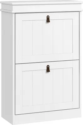 Produktbild von HOMCOM Weißes Schuhregal, schmales Schuhregal mit 2 Falttüren und verstellbaren Einlegeböden für 10 Paar Schuhe für Flur, Flur, 54 x 24 x 82,5 cm