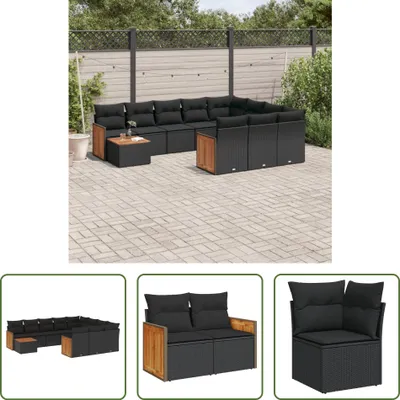 Produktbild von The Living Store 11-tlg. Garten-Sofagarnitur mit Kissen Schwarz Poly Rattan