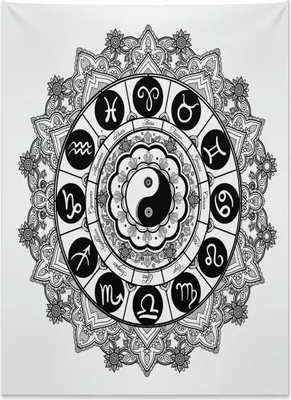 Produktbild von Abakuhaus Zen Wandteppich, Mandala-asiatische Kunst-Harmonie aus Weiches Mikrofaser Stoff Kein Verblassen Klare Farben Waschbar, 110 x 150 cm, Weiß Schwarz