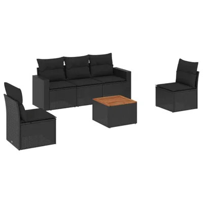 Produktbild von vidaXL 6-tlg. Garten-Sofagarnitur mit Kissen Schwarz Poly Rattan