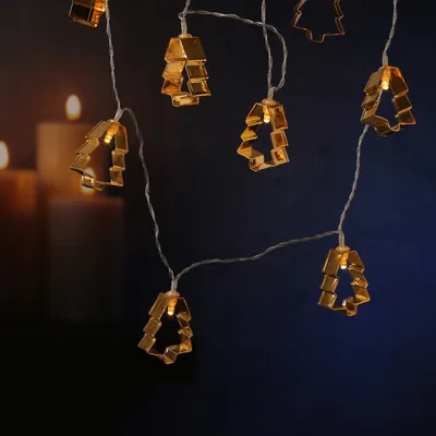 LED Lichterkette mit goldenen Baum Backförmchen - 8 warmweiße LED - Batteriebetrieb - L: 1,4m